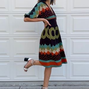 Summer Dress V Neck Retro Print Beautiful